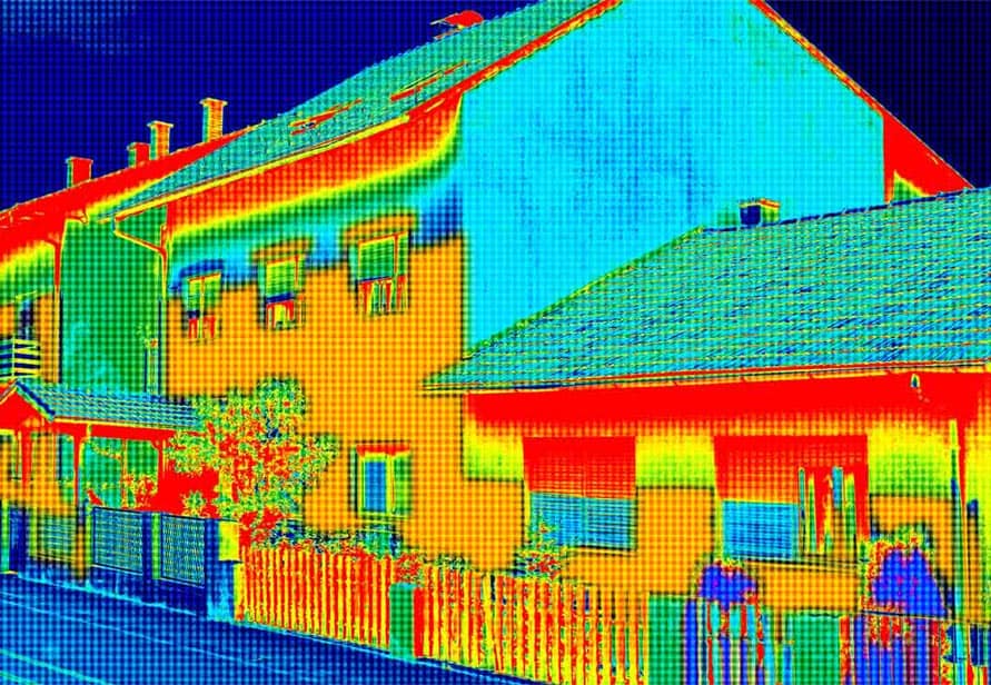 thermal image of house showing heat loss