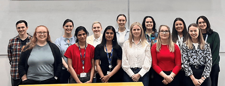 Group of students at UCC School of Chemistry Postgraduate Research Day with Anjali Ashokan (Front row 2nd from left) and Rupa Ranjani Palanisamy (Front row 3rd from left)