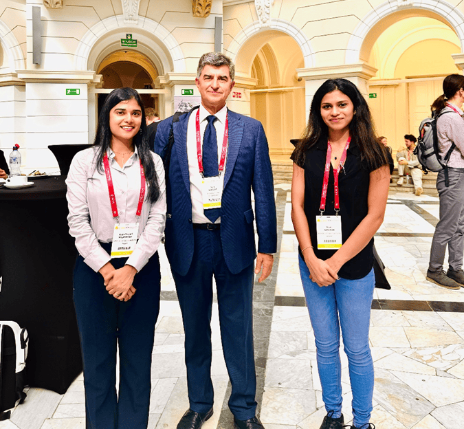 Anjali Ashokan (left) and Rupa Ranjani Palanisamy (right) with Prof. Yury Gogotsi (centre)